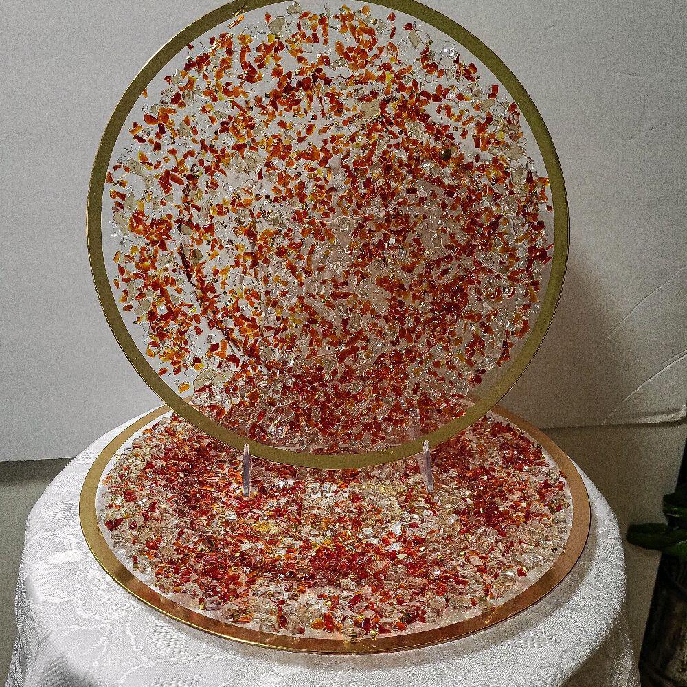 Red Resin Crystallized Charger Plate, Wedding Anniversary Holiday Decor