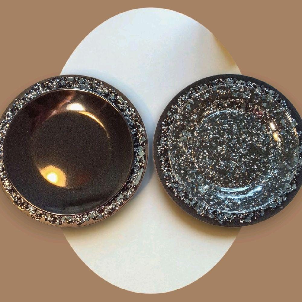 Black Resin Charger Plates with Crystals – Wedding Home Decor Ornaments