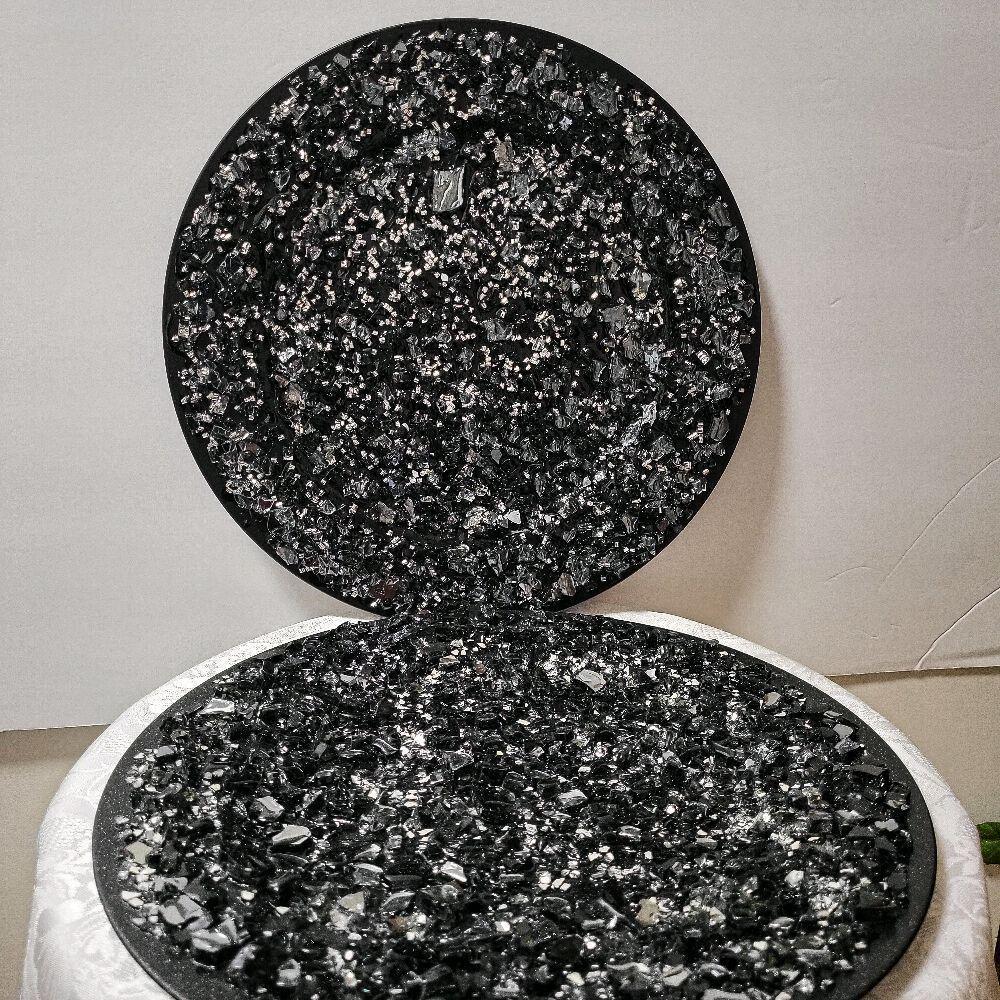 Black Resin Charger Plates with Crystals – Wedding Home Decor Ornaments