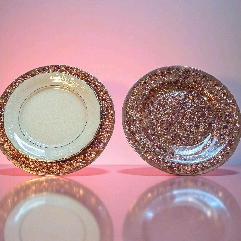 Resin 3D Charger Plates, Rose Crystal Elegant Decor (Set of 2)