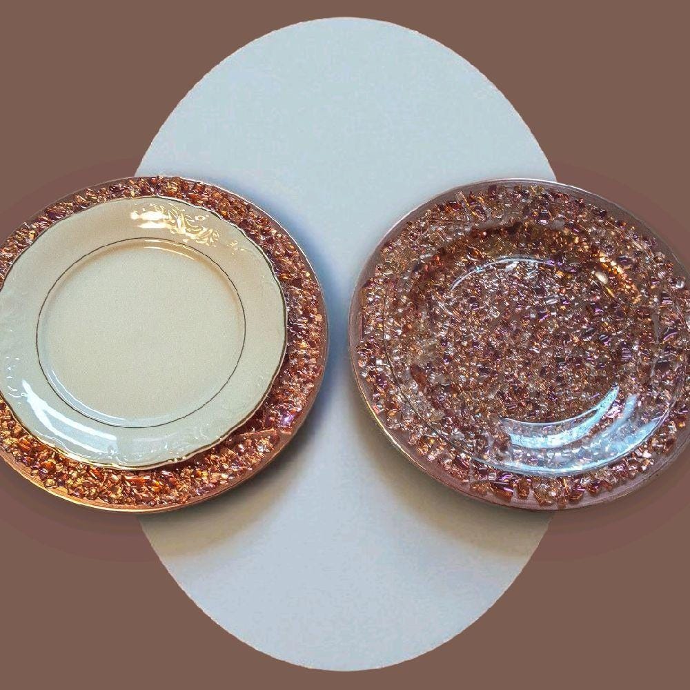 Resin 3D Charger Plates, Rose Crystal Elegant Decor (Set of 2)
