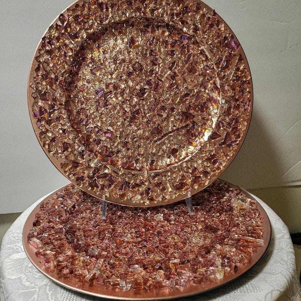 Resin 3D Charger Plates, Rose Crystal Elegant Decor (Set of 2)