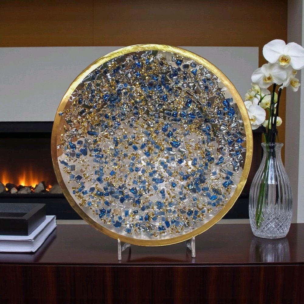 Royal Blue Resin Charger Plate, Elegant Home Decor