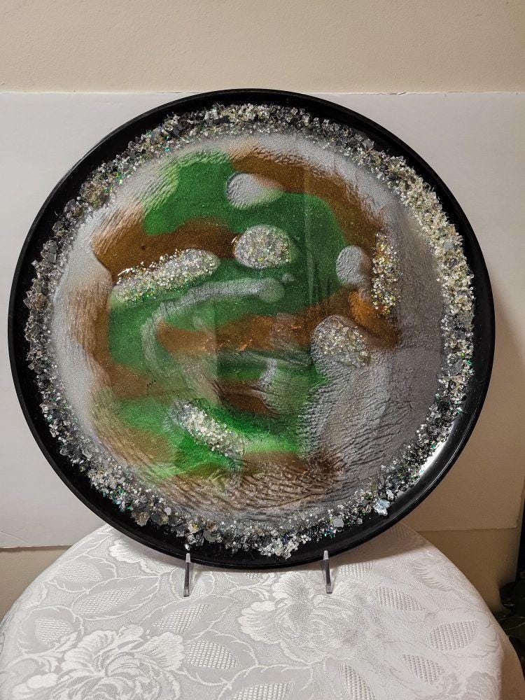 Resin Tray Artwork, Iridescent Crystals, Bold Colors