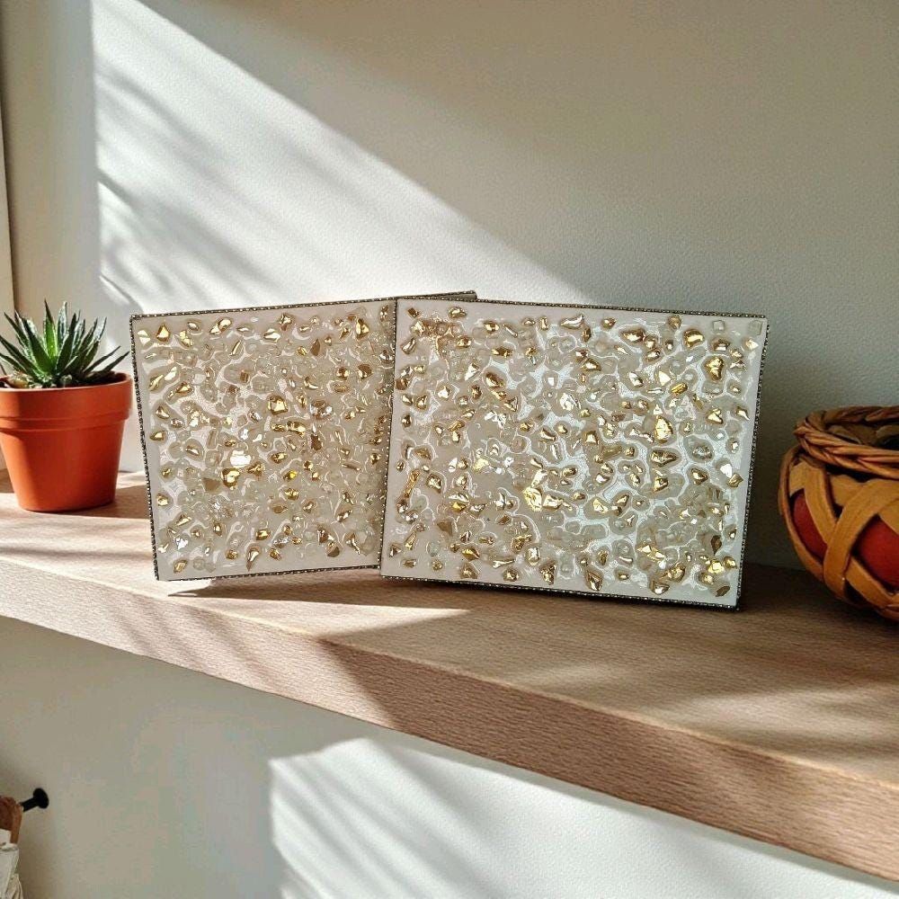 Hand-Designed 3D Crystal Artwork, Elegant Abstract Decor. Size 10x10 SET OF 2