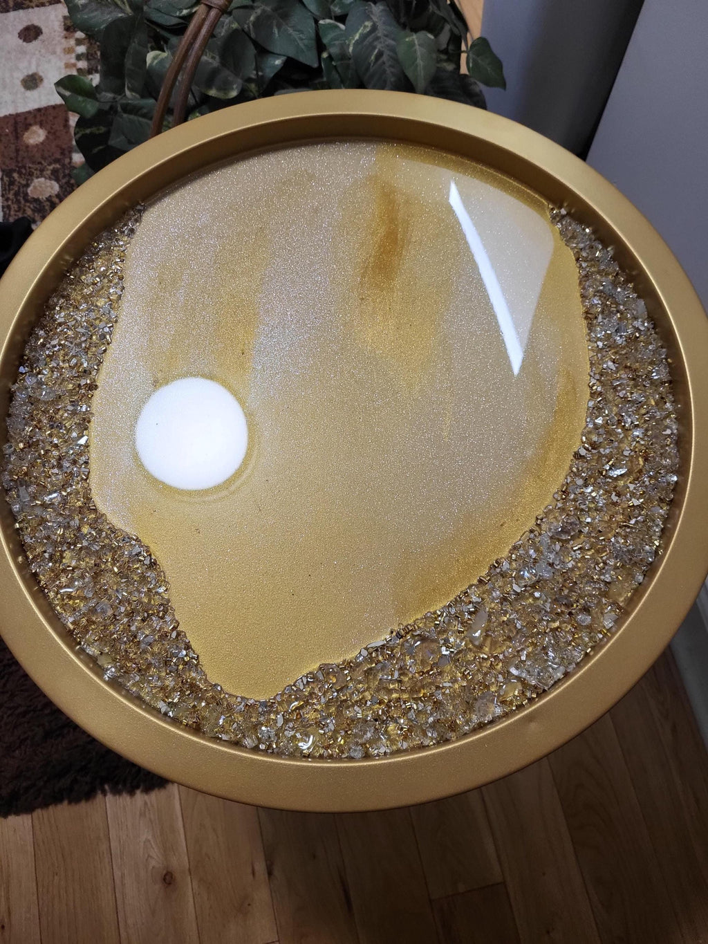Gold Accent Table with Resin and Crystals, Decorative Display Decor