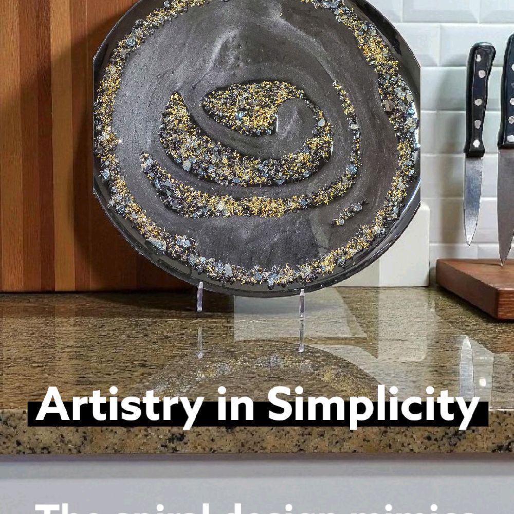 Resin Tray Artwork – Metallic Black with Crystals and Gold