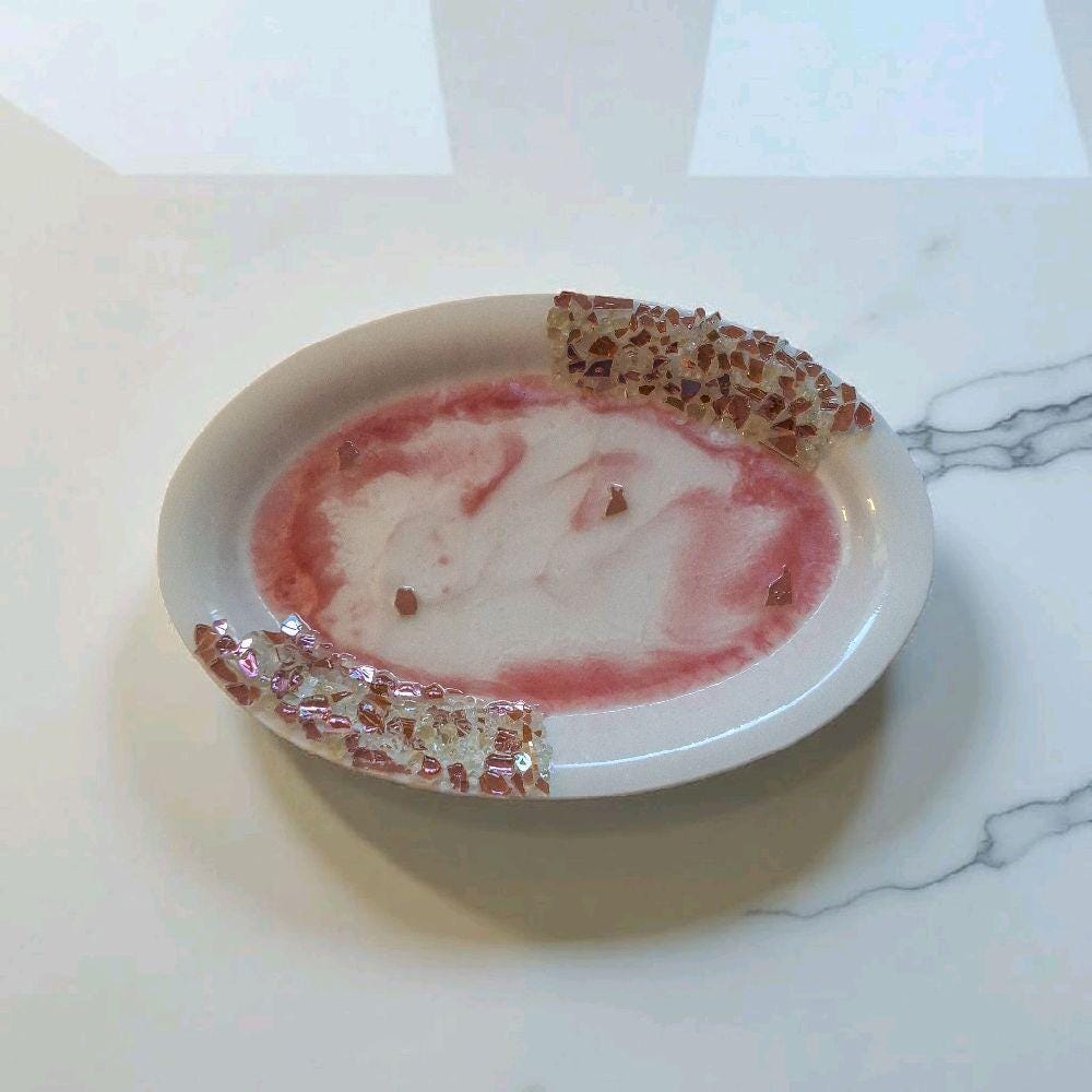 Hand-Designed 3D Crystal Tray, Rose Pink and White Resin, Home Decor