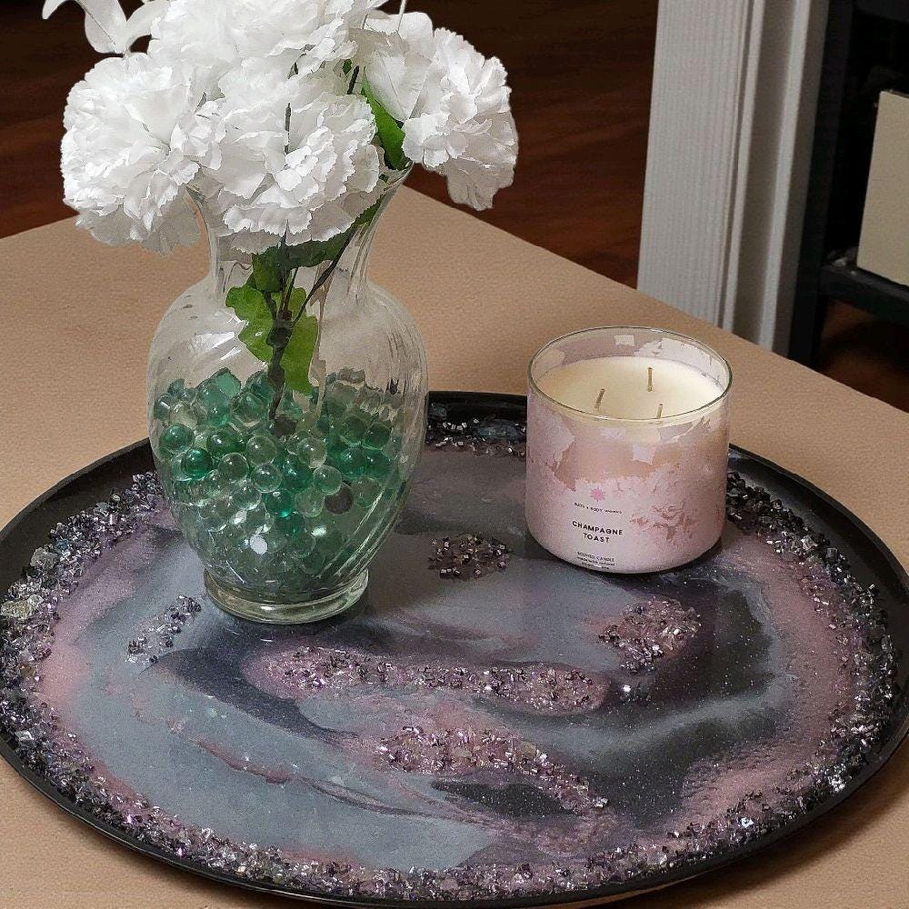 Crystalline Resin Tray - Metallic Pink, Gray & White Home Decor