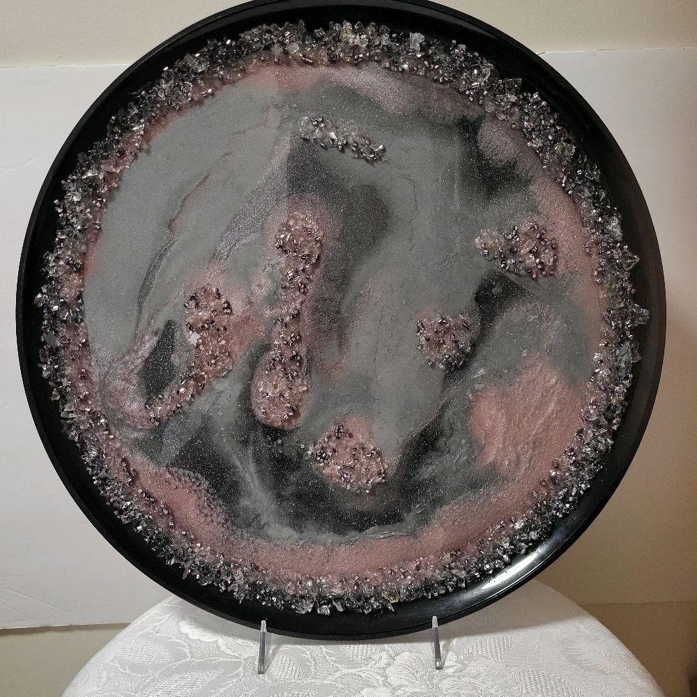 Crystalline Resin Tray - Metallic Pink, Gray & White Home Decor