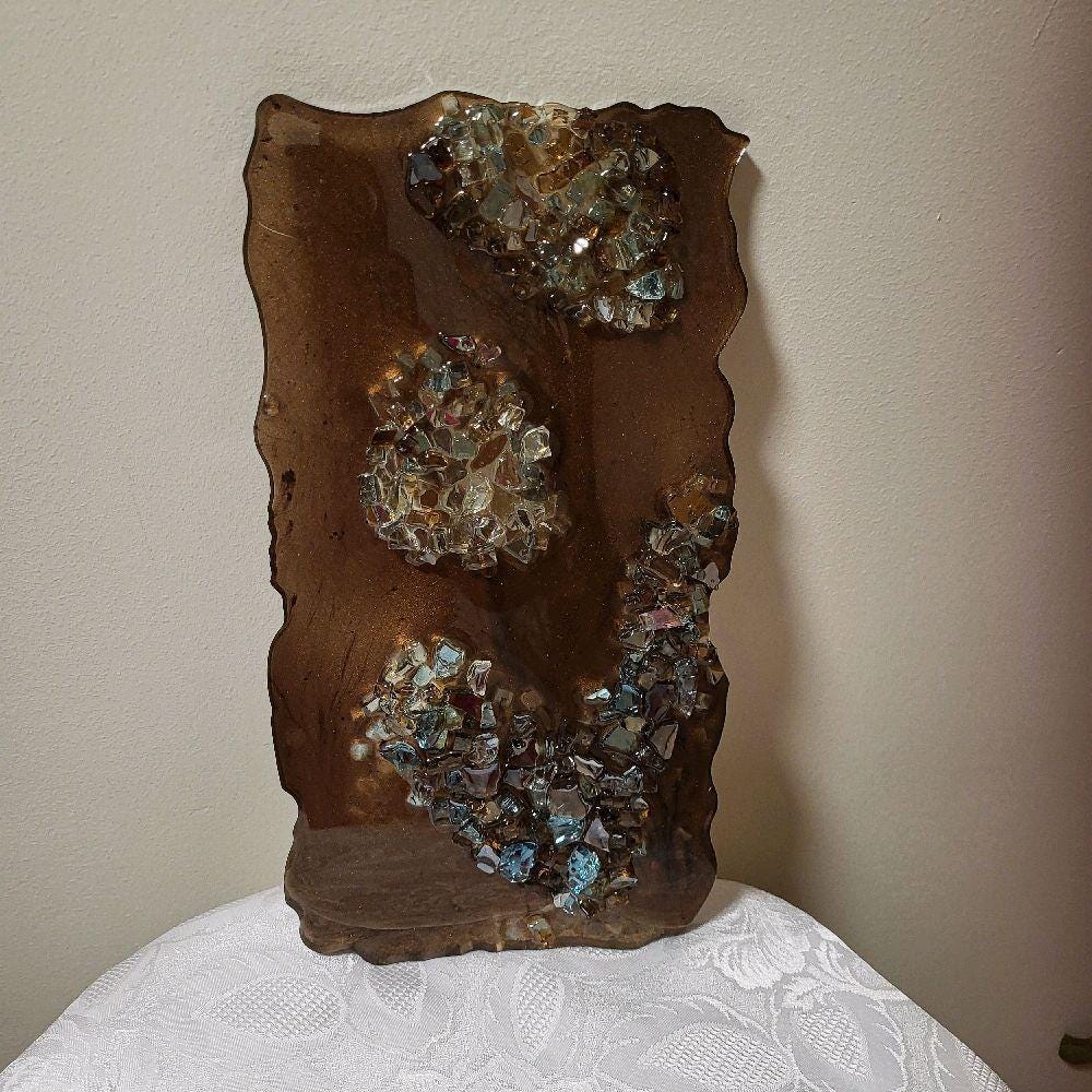 Hand-Designed Elegant Crystallized Decor for Candles Trinkets Brown Multicolored Crystals 7x13 Decorative Standing Piece