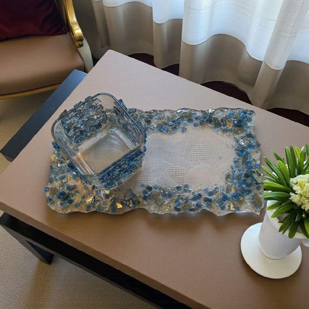 Hand-Designed Resin Crystal Tray Decor, Candle & Trinket Display