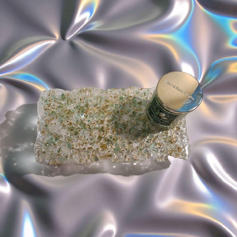 Hand-Designed Crystallized Tray, Light Green Acrylic Decor