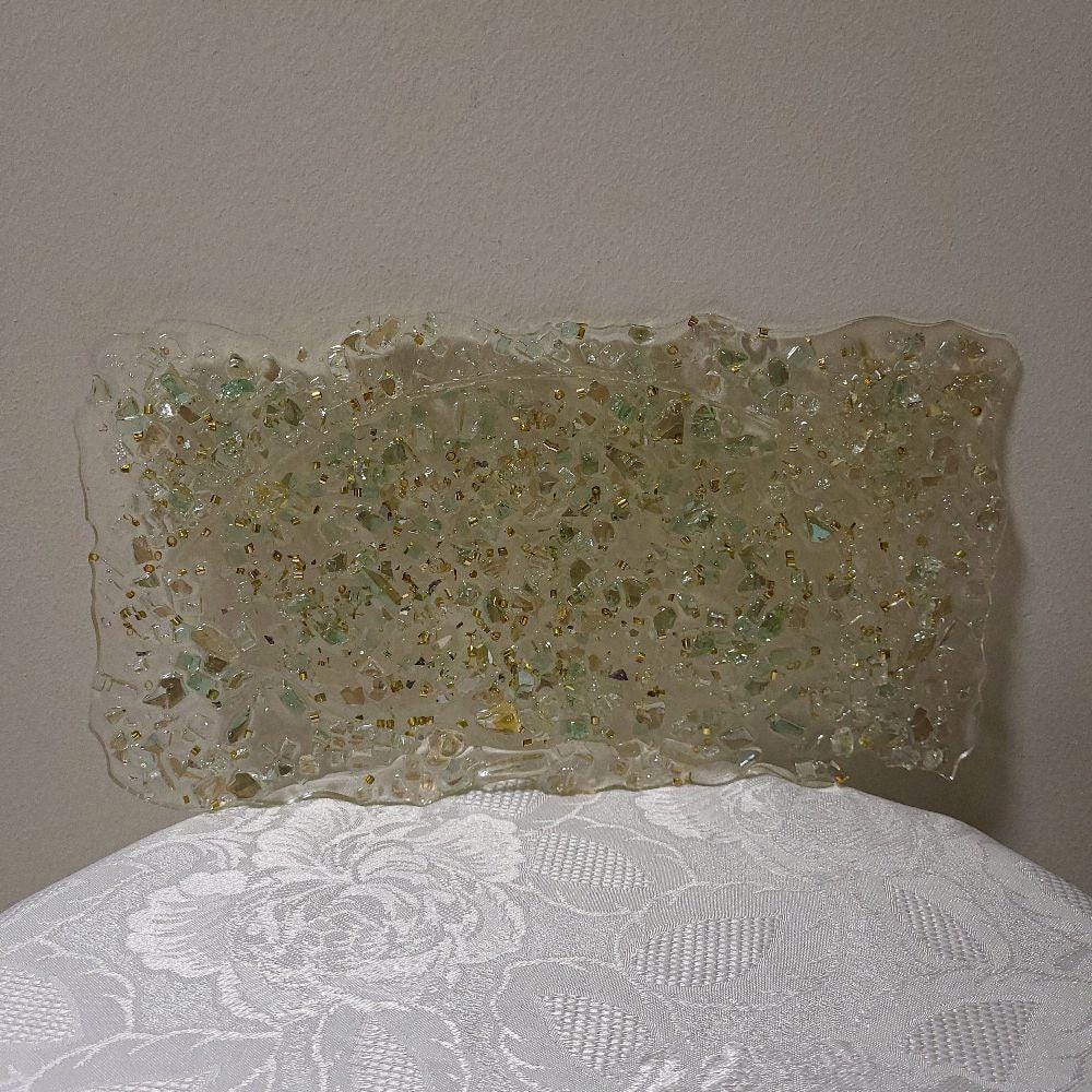 Hand-Designed Crystallized Tray, Light Green Acrylic Decor