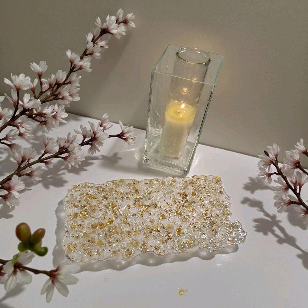 Hand-Designed Elegant Crystallized Tray, Gold Color & Encased Crystals