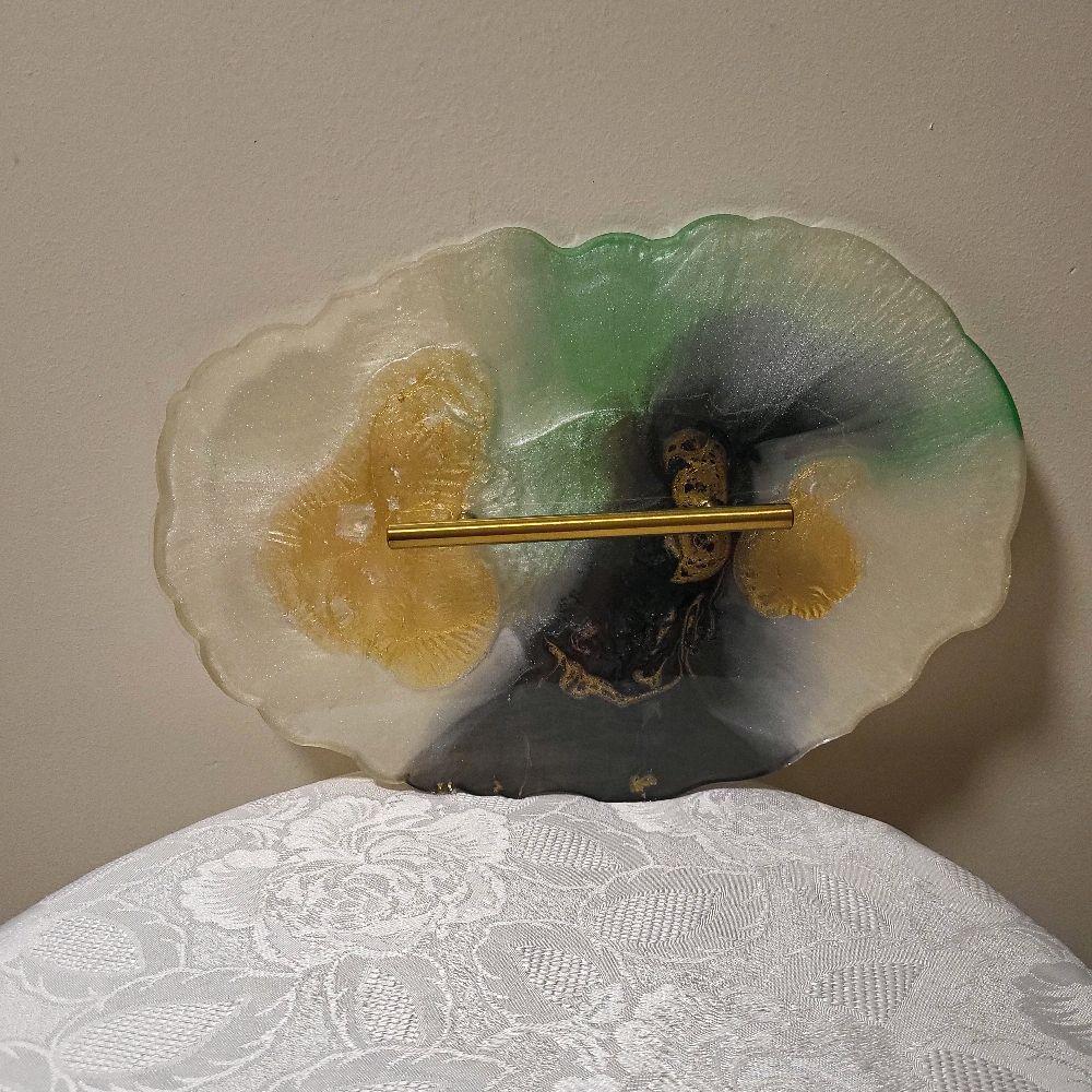 Resin Tray Artwork, Aqua Green, Black, White & Gold