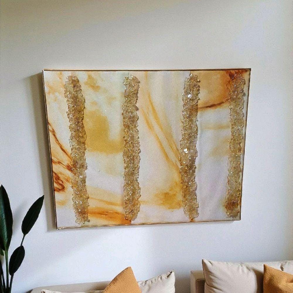 3D Abstract Artwork: Gold Crystallized Decor, 16x20 Canvas