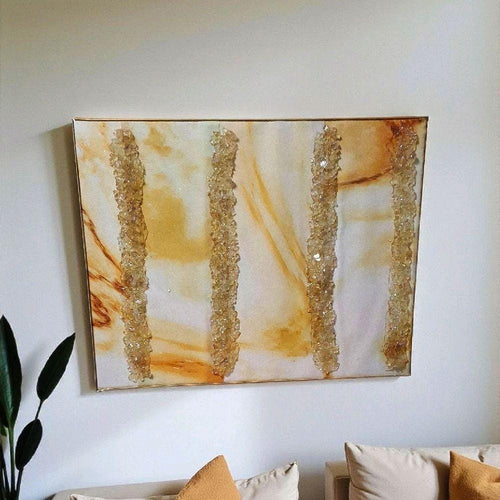 3D Abstract Artwork: Gold Crystallized Decor, 16x20 Canvas