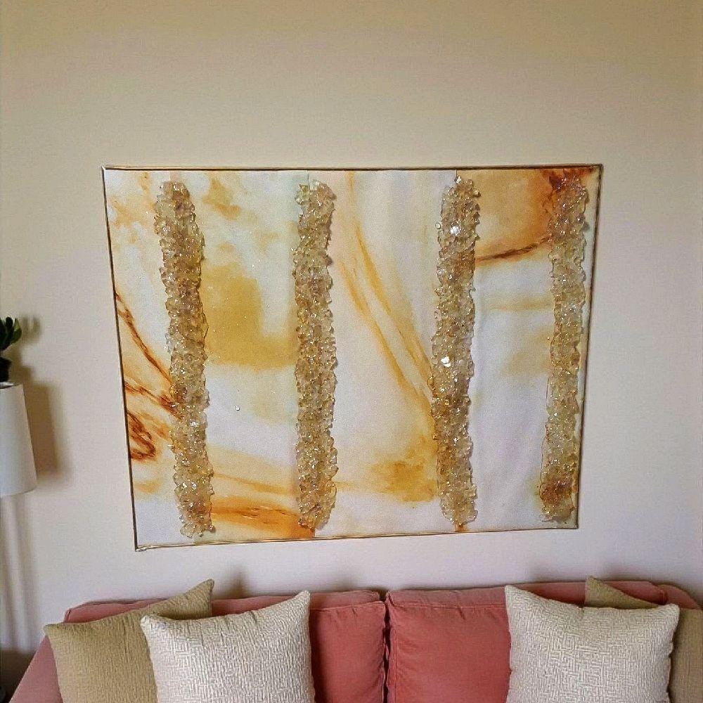 3D Abstract Artwork: Gold Crystallized Decor, 16x20 Canvas