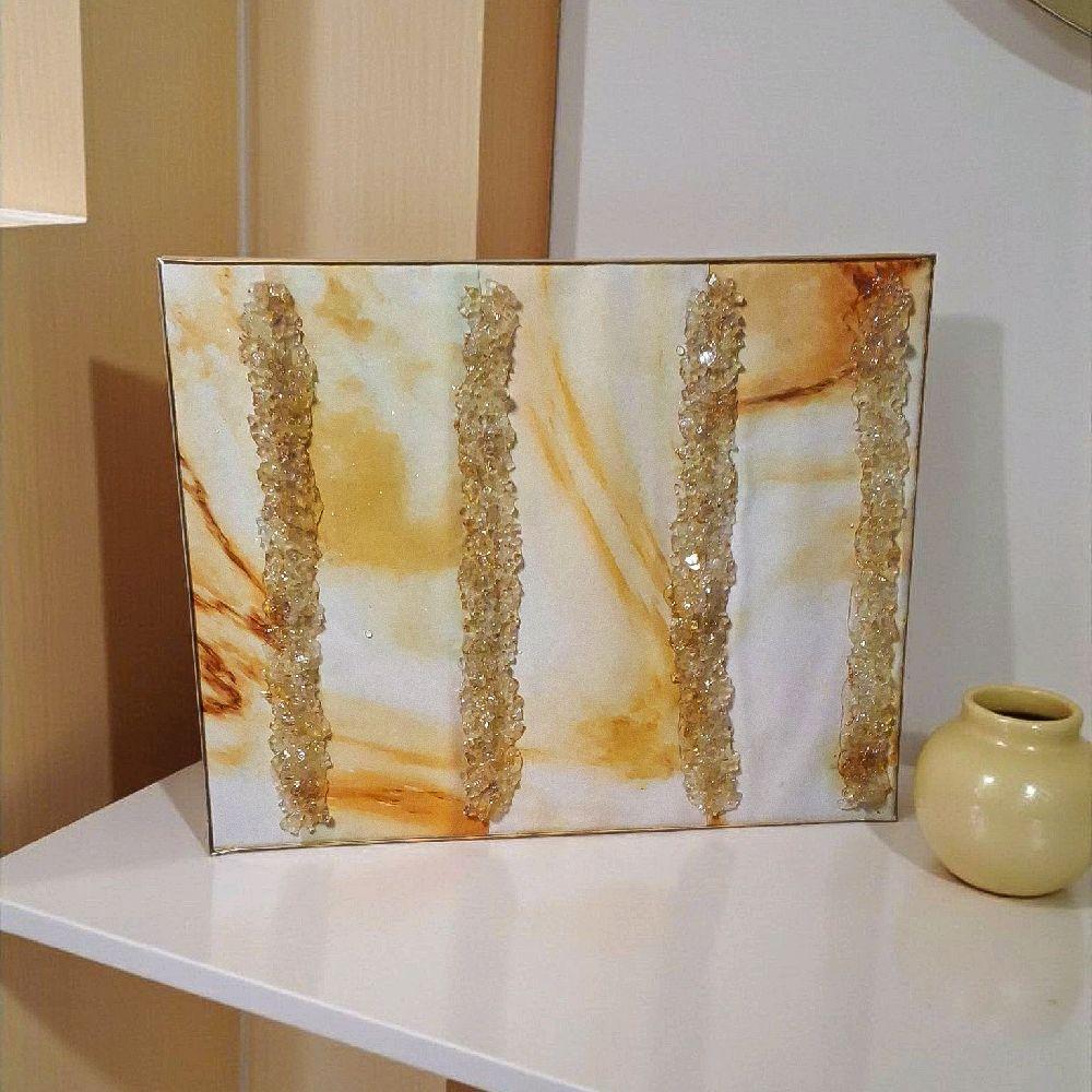 3D Abstract Artwork: Gold Crystallized Decor, 16x20 Canvas