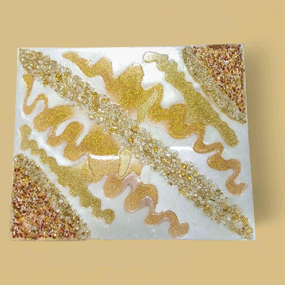 3D Resin Artwork, Gold Metallic Crystals, Hanging Decor. Size 20x30