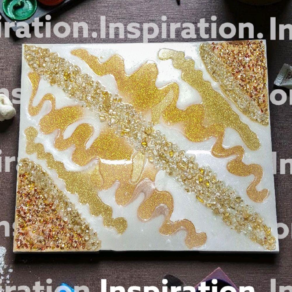 3D Resin Artwork, Gold Metallic Crystals, Hanging Decor. Size 20x30