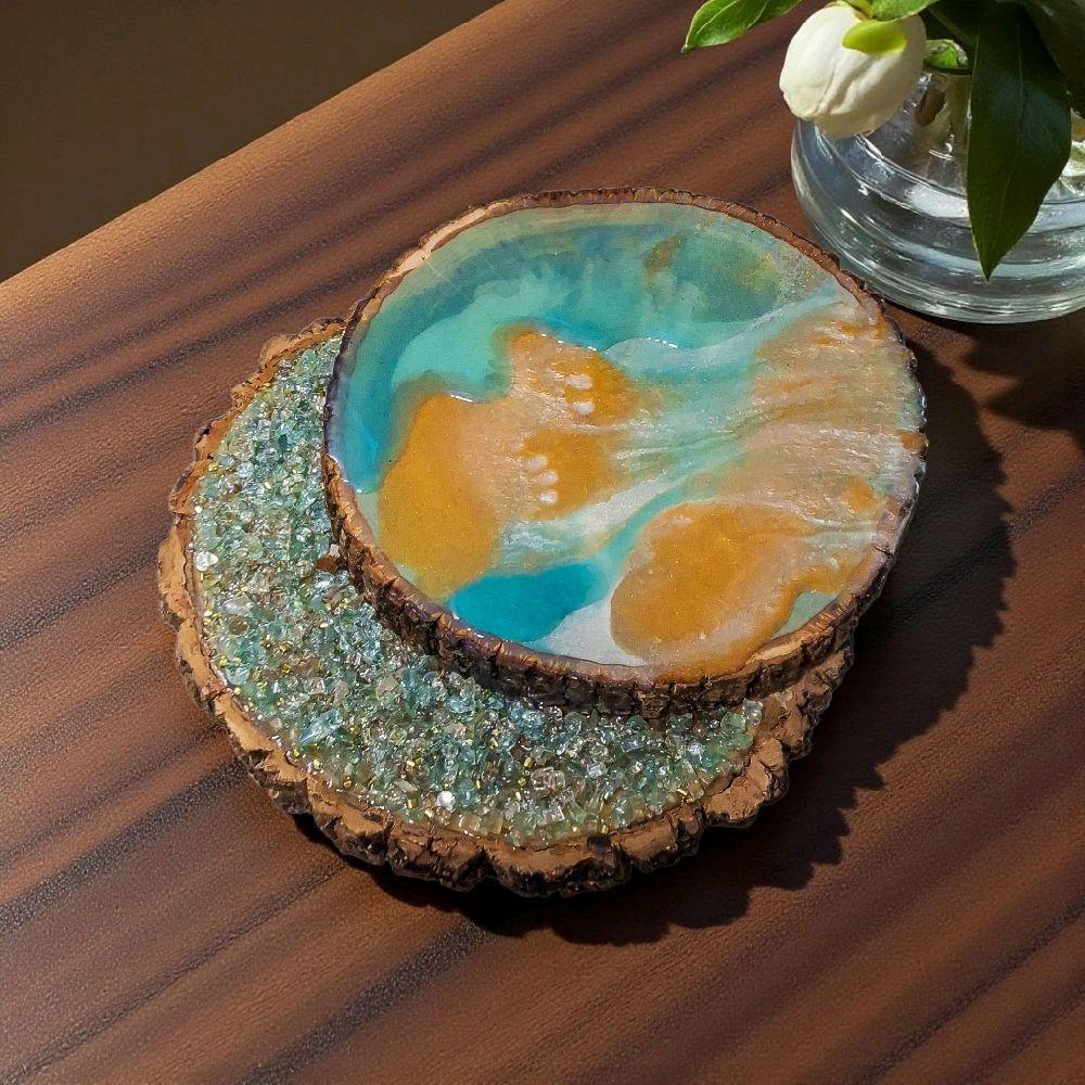 3D Crystal Wood Slice Decor, Elegant Tabletop Artwork