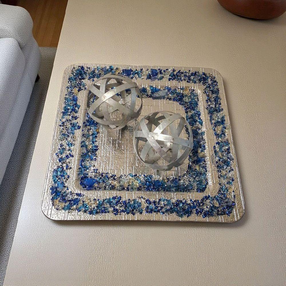 Blue Crush Glass Crystal Charger Plate, Holiday Decor (13x13)