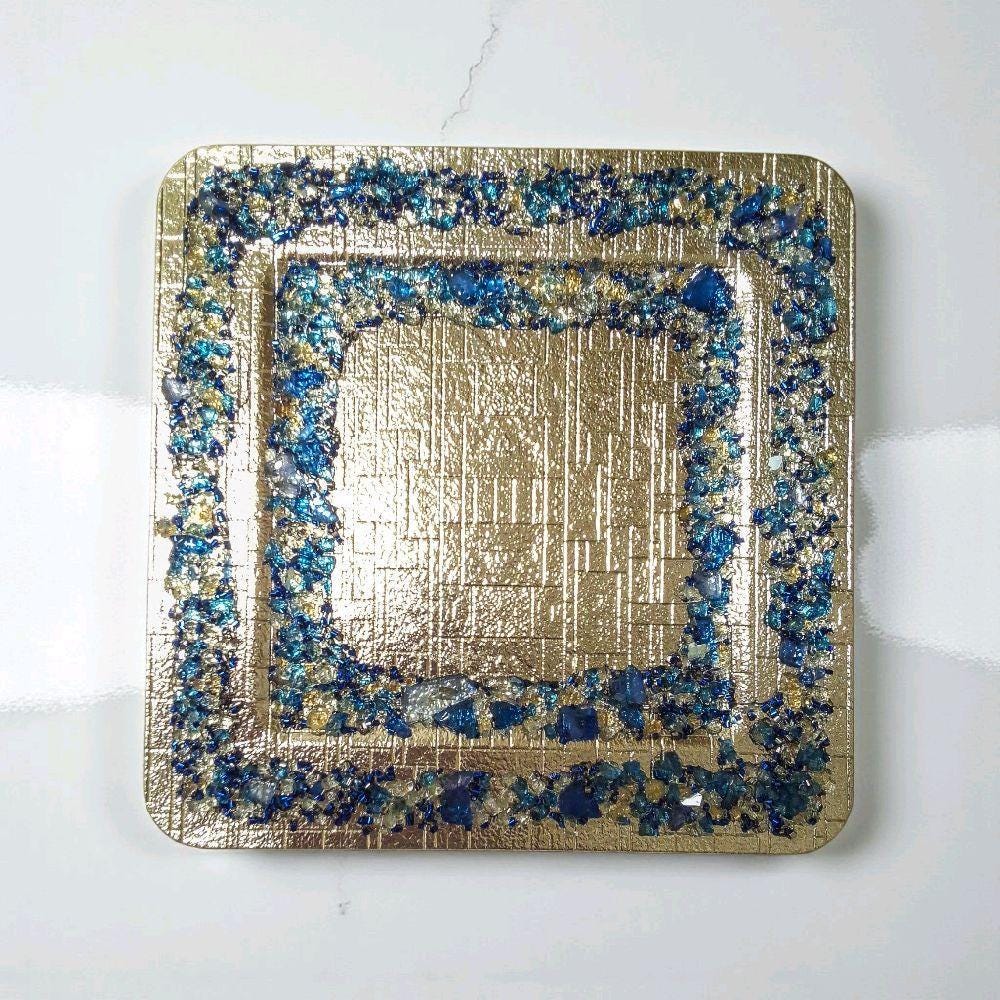 Blue Crush Glass Crystal Charger Plate, Holiday Decor (13x13)