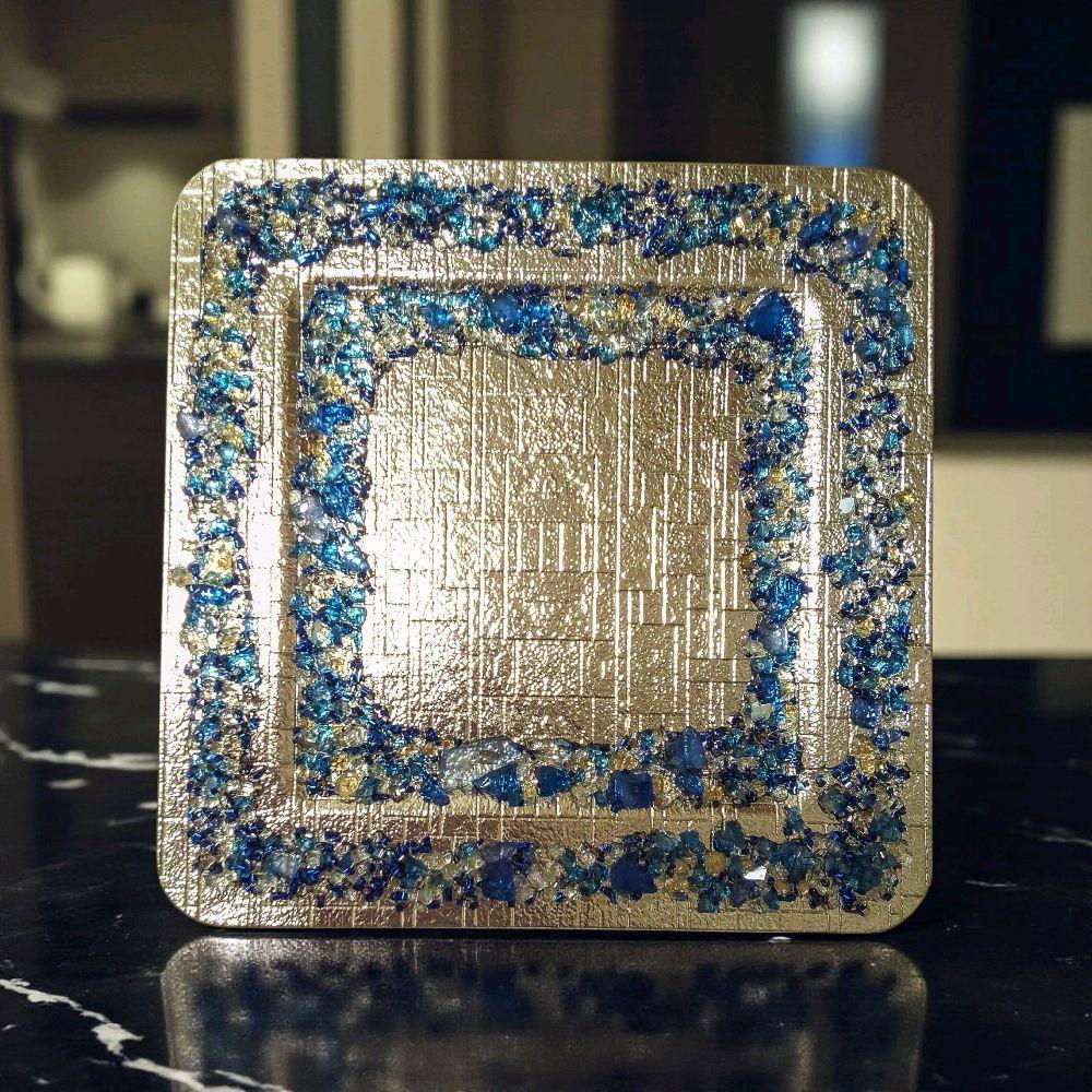 Blue Crush Glass Crystal Charger Plate, Holiday Decor (13x13)