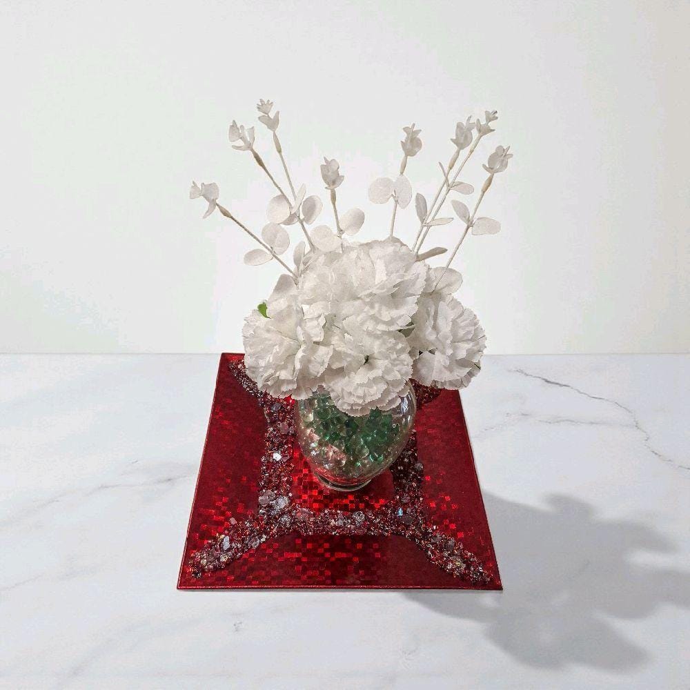 Red Crush Glass Crystal Charger Plate – Holiday Display, 13x13 Elegant Design