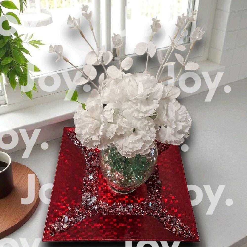 Red Crush Glass Crystal Charger Plate – Holiday Display, 13x13 Elegant Design