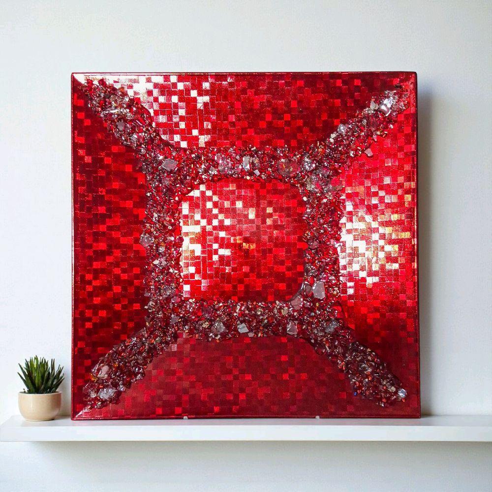 Red Crush Glass Crystal Charger Plate – Holiday Display, 13x13 Elegant Design