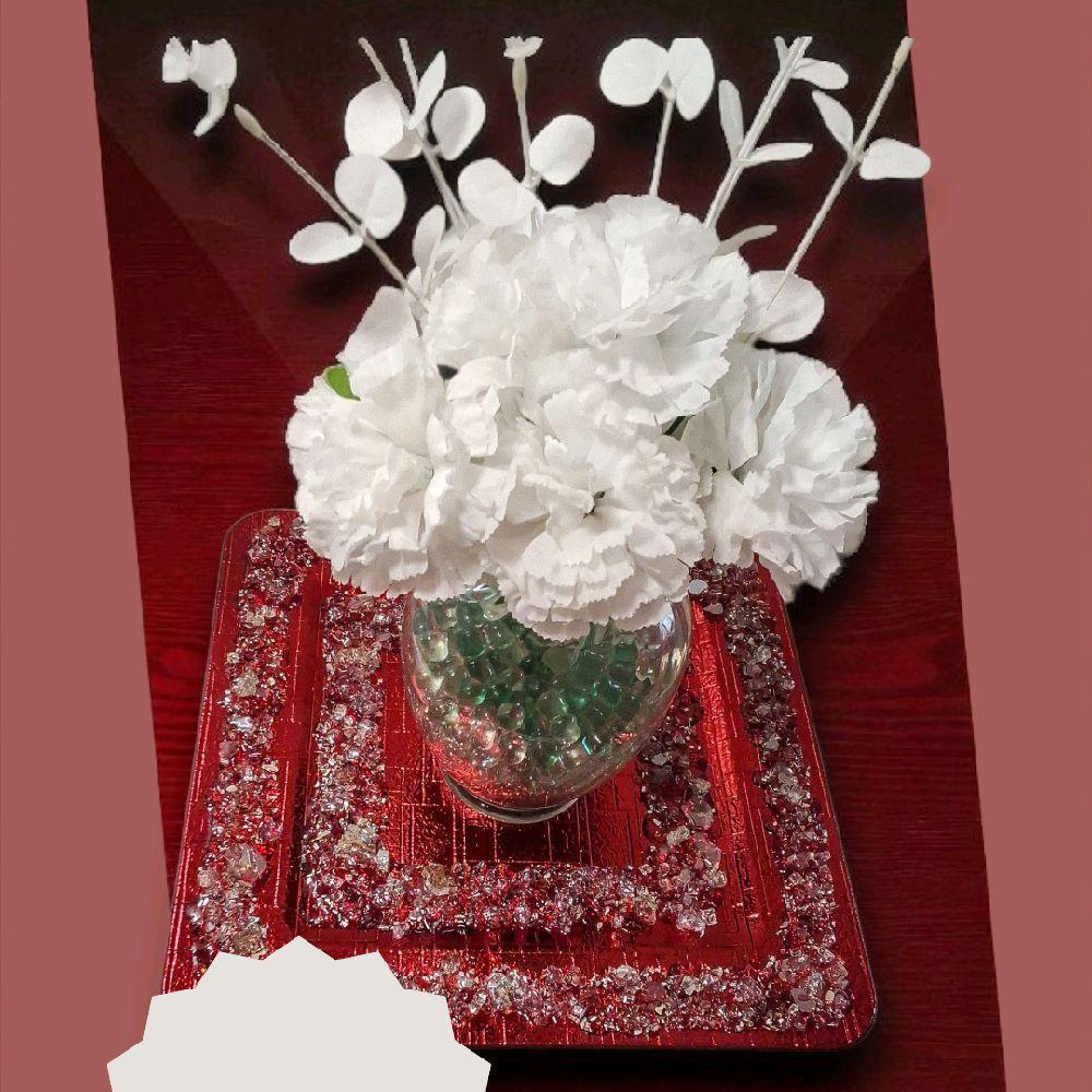 Handmade Crystallized Charger Plate: Vibrant Red Artwork Decor