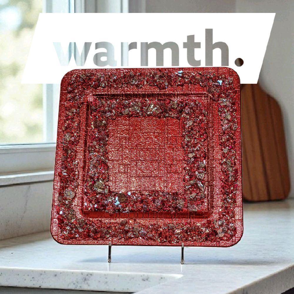 Handmade Crystallized Charger Plate: Vibrant Red Artwork Decor