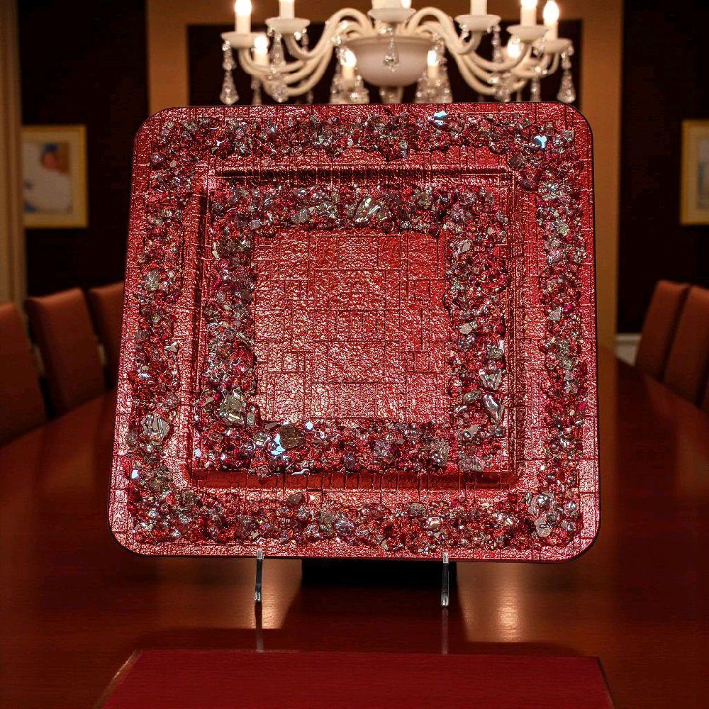 Handmade Crystallized Charger Plate: Vibrant Red Artwork Decor