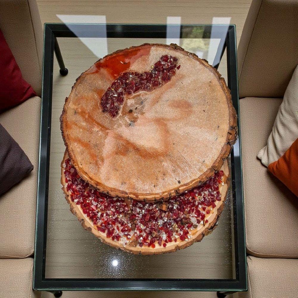 Hand-Designed Wood Art Decor: 3D Crystallized Red Colors