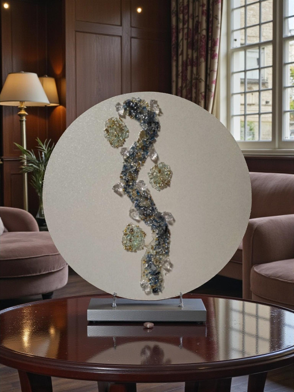 3D Crystallized Artwork Table: Blue & Aqua Green Accent Decor