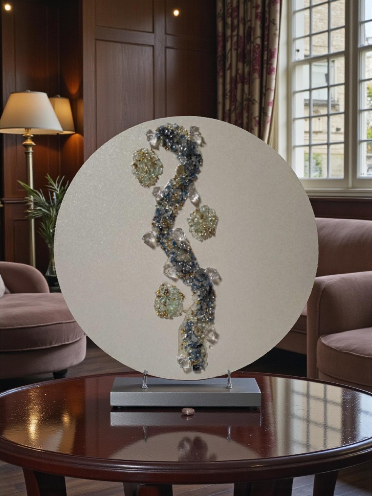 3D Crystallized Artwork Table: Blue & Aqua Green Accent Decor