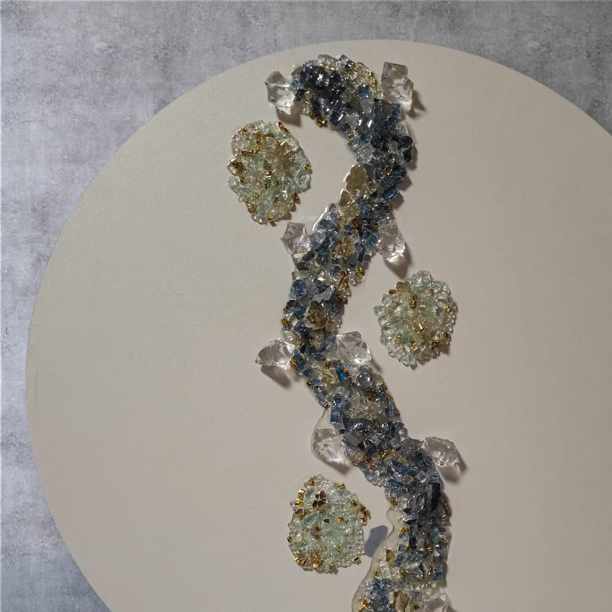 3D Crystallized Artwork Table: Blue & Aqua Green Accent Decor