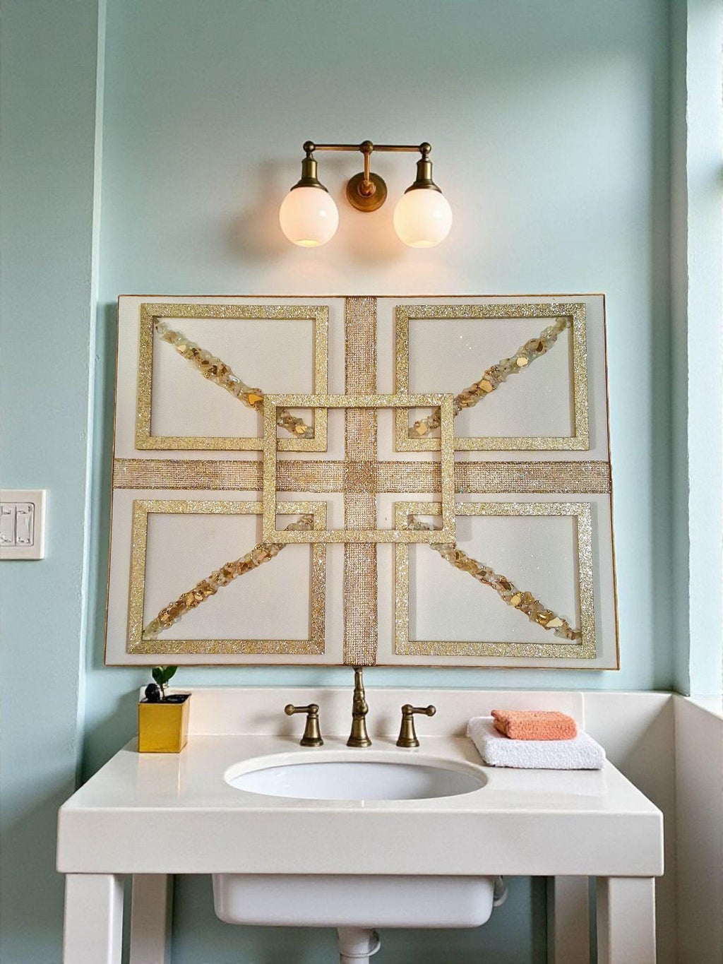 3D Gold Crystallized Abstract Artwork - Elegant Geometric Decor (18x24)