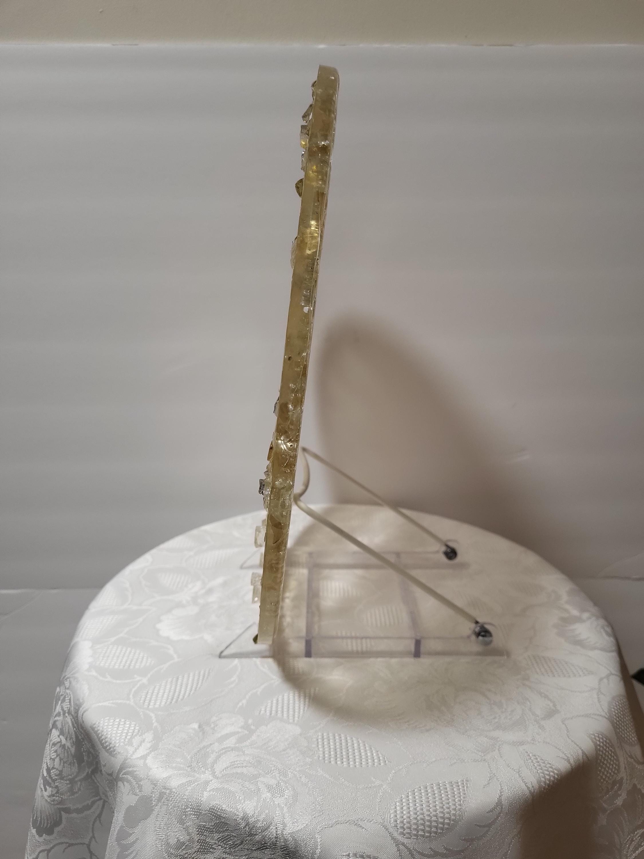 3D Resin Tray, Golden Peach with Gold Crystals, Elegant Home Decor