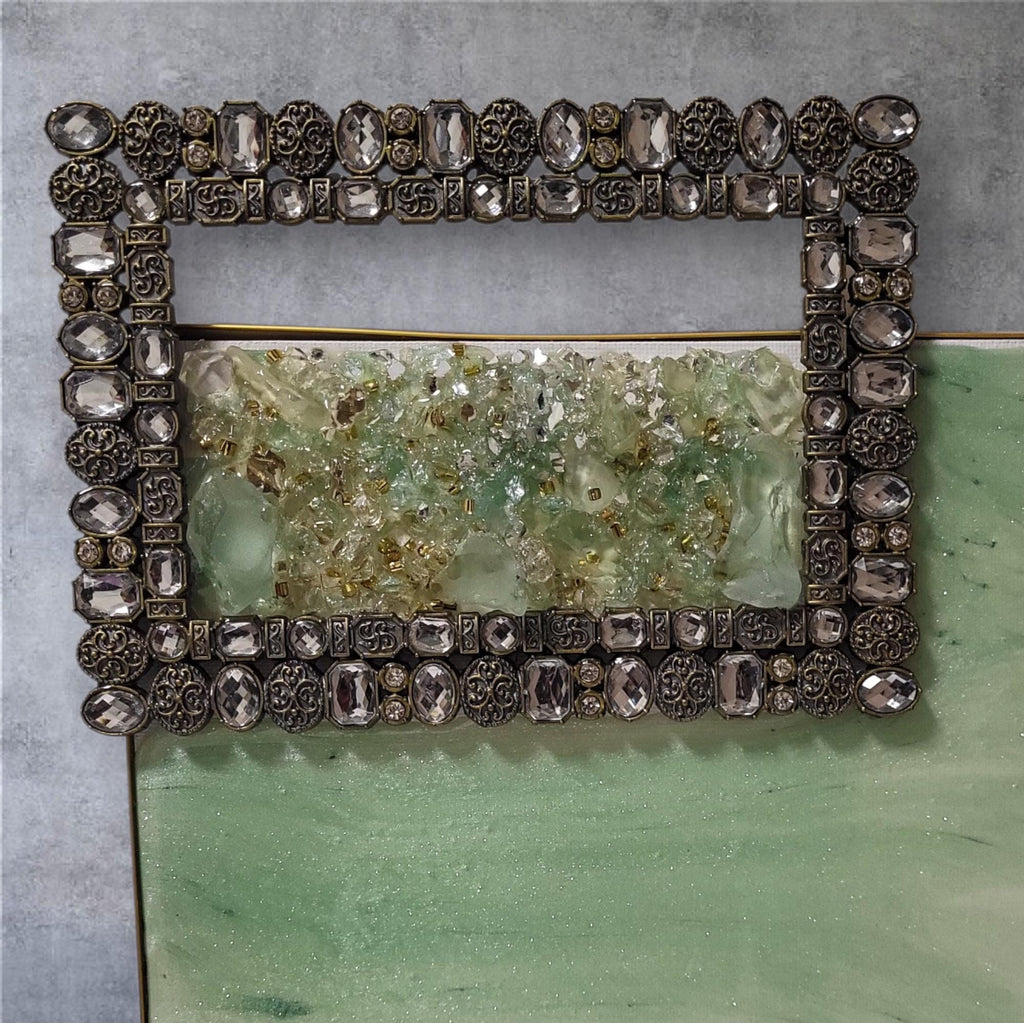 Aqua Green Crystallized 3D Artwork with Gold Frame