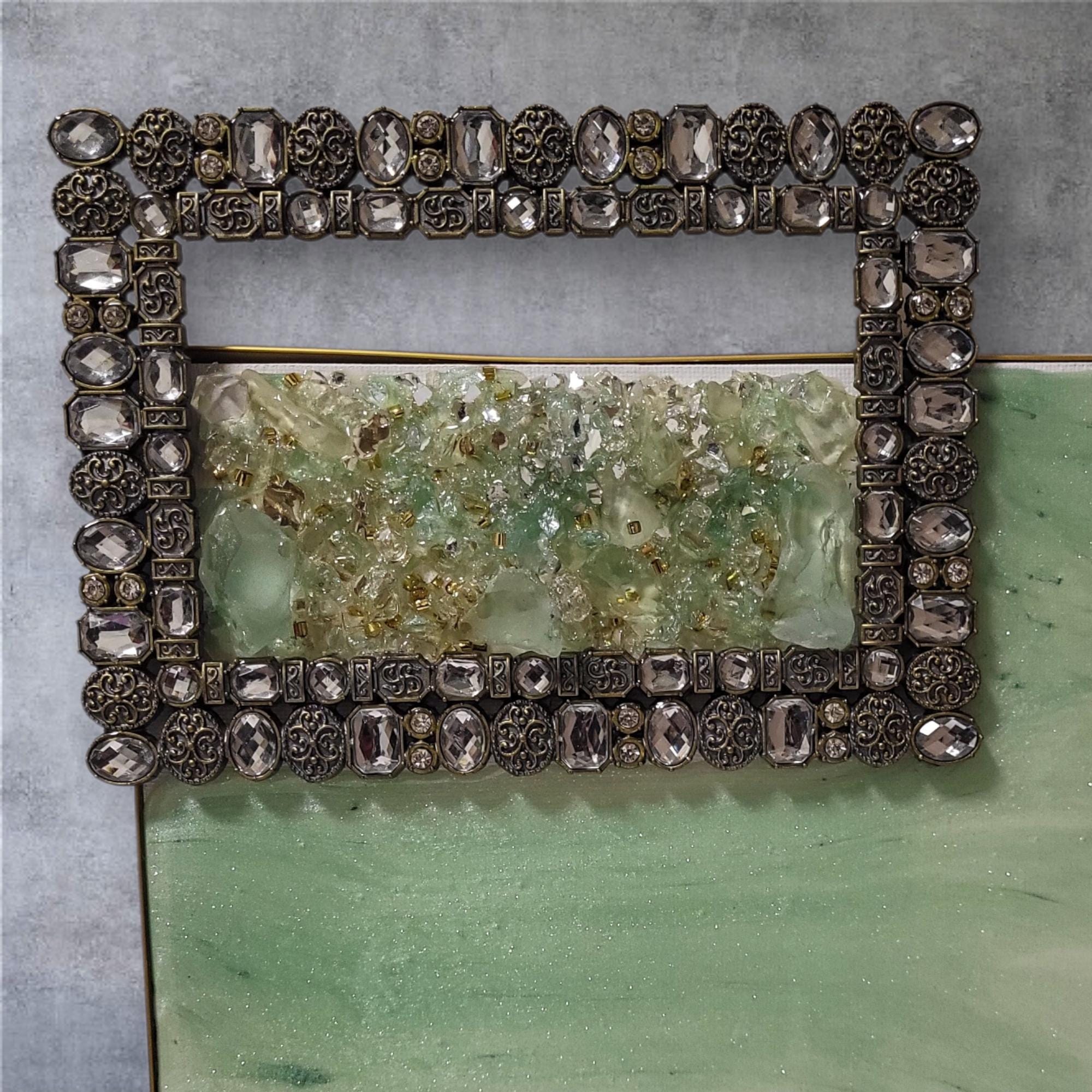 Aqua Green Crystallized 3D Artwork with Gold Frame