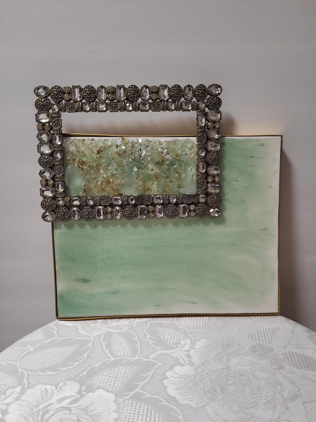 Aqua Green Crystallized 3D Artwork with Gold Frame