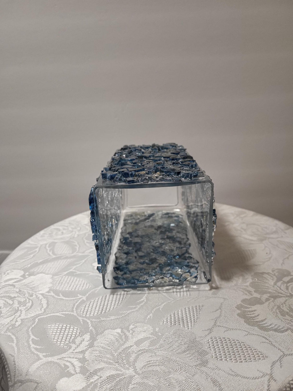 Blue Crystallized Glass Vase, Square Glam Decor