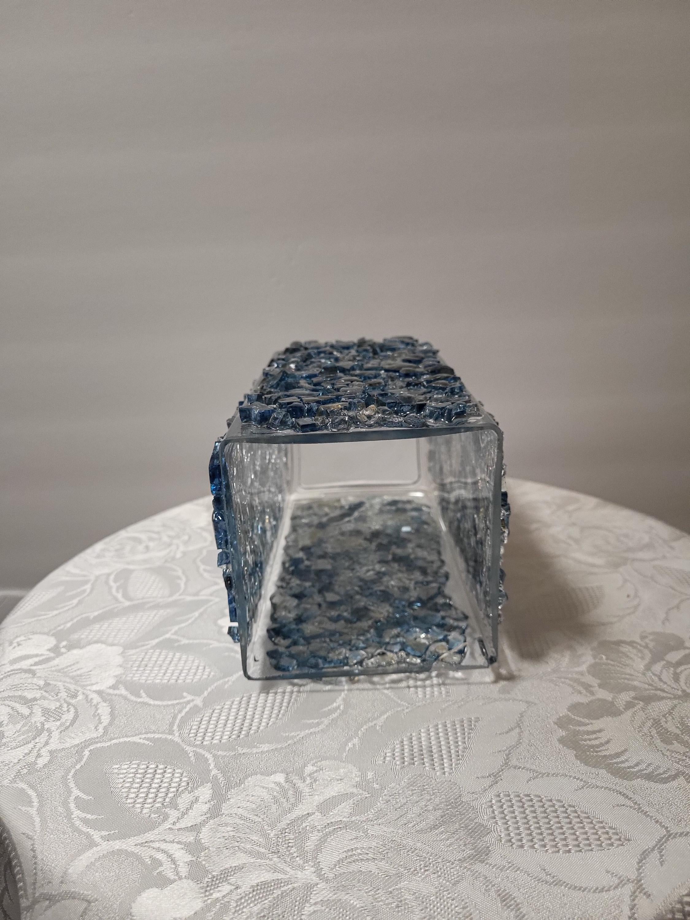 Blue Crystallized Glass Vase, Square Glam Decor
