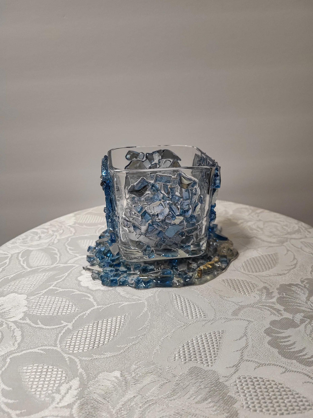 Blue Crystallized Votive Candle Holders - Handcrafted 3D Pair