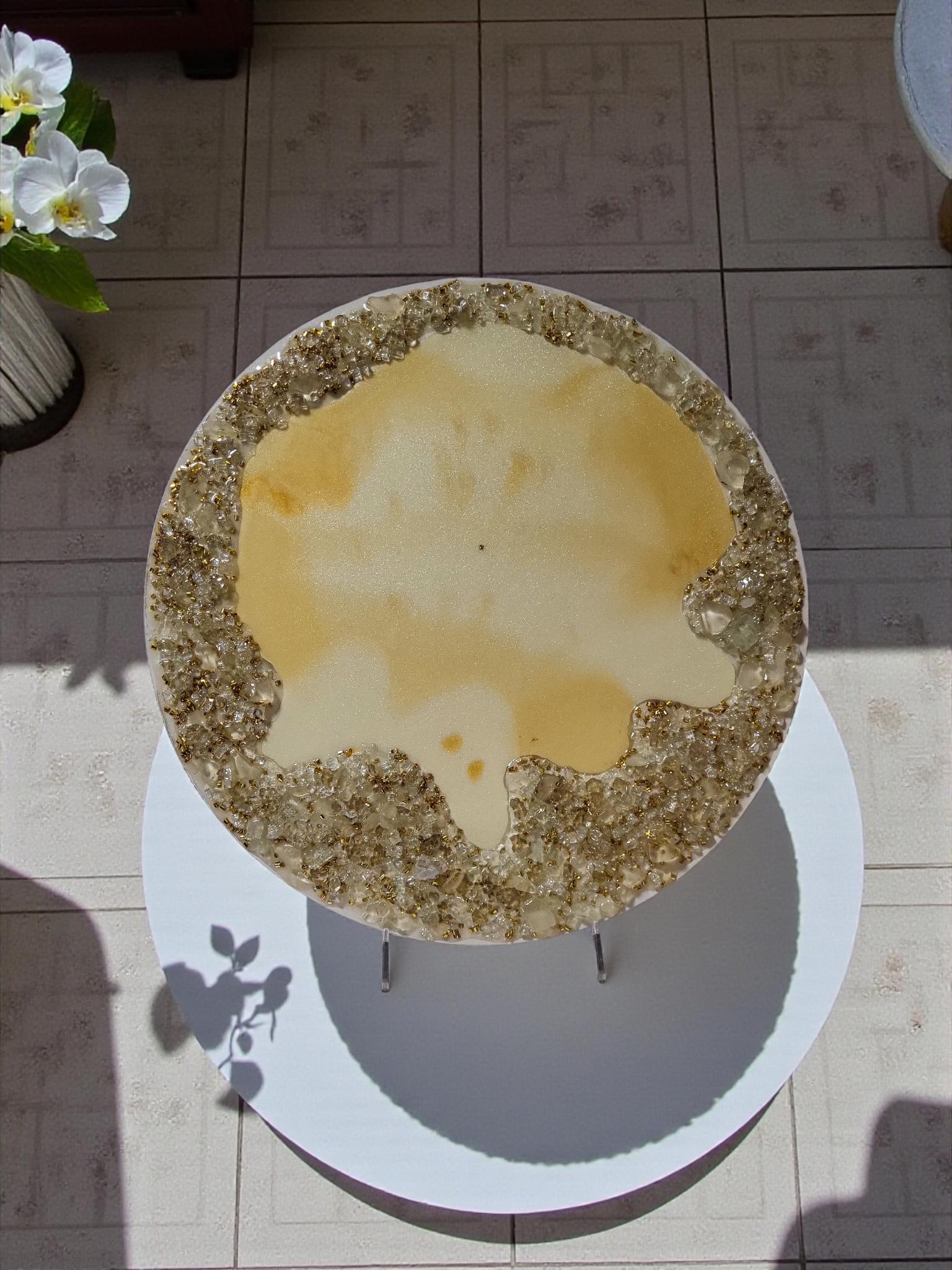 Crystalized Resin Table: Yellow Gold & Metallic White, Glam Home Decor