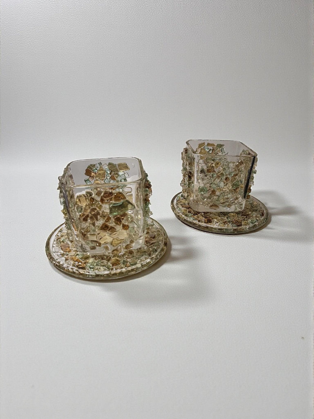 Crystallized Votive Candle Holders: Brown, Gold, Green, Home Decor (Pair)